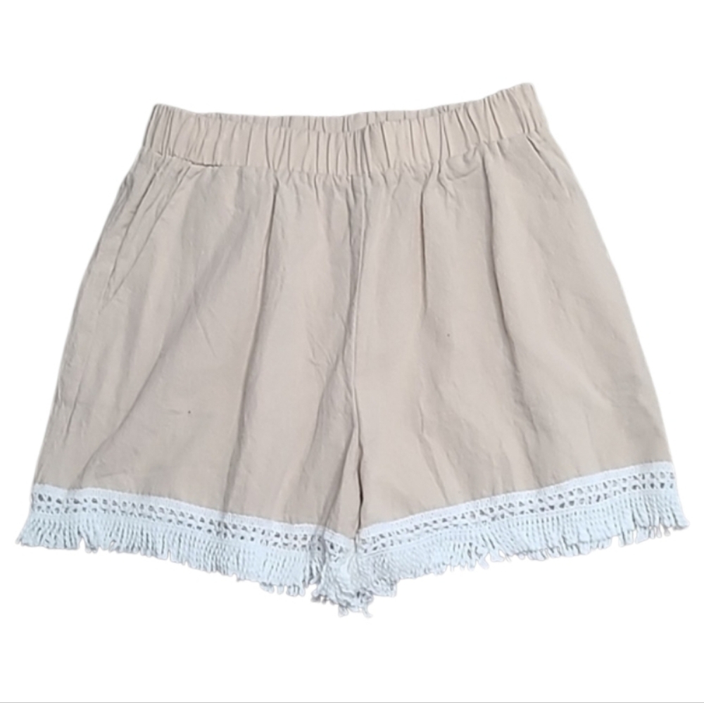 Emily Rose Tan High Waist Fringe Accent Shorts